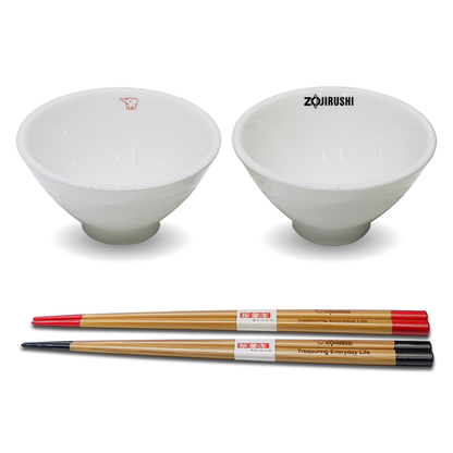 Zojirushi Rice Bowl and Chopsticks Set in Red and Black Colors