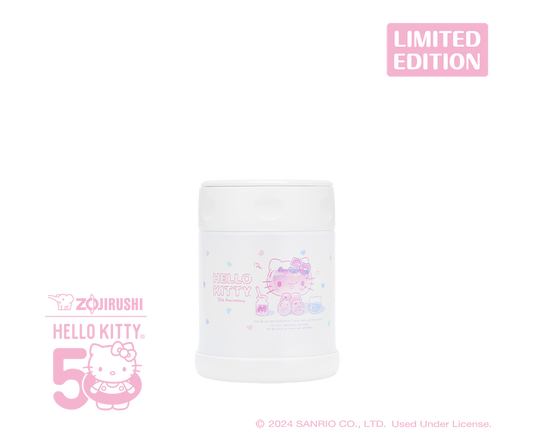 The limited edition HELLO KITTY® 50th Anniversary Stainless Steel Food Jar features vacuum insulation to keep foods or beverages hot or cold for hours. Great for holding hot meals, soups, oatmeal, cold desserts and much more. Together with the matching mug, it makes lunchtime fun!