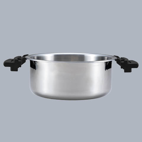 Tri-ply stainless steel cooking pot with convenient resin handles