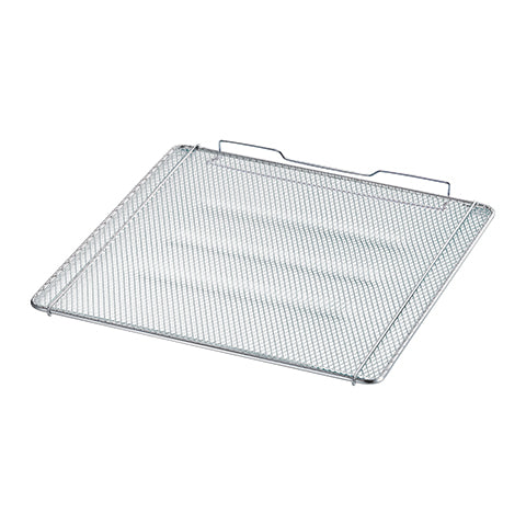 Mesh rack reduces grill marks on foods for even toasting while minimizing falls between grills