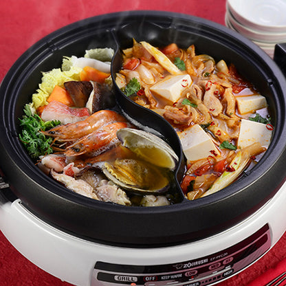 Deep pan with a divider for Yin Yang hot pot