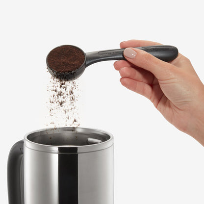 Convenient coffee scoop takes the guesswork out of perfectly pressed coffee